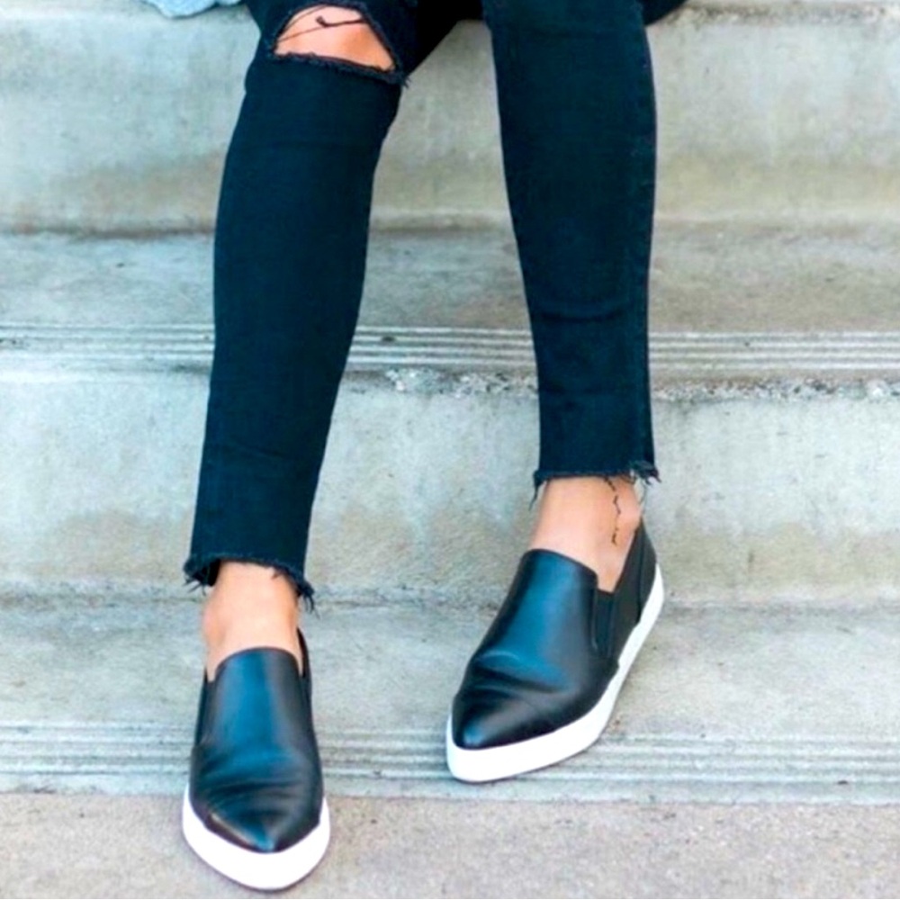 Vince Paeyre cap toe black leather slip-on sneakers size 8